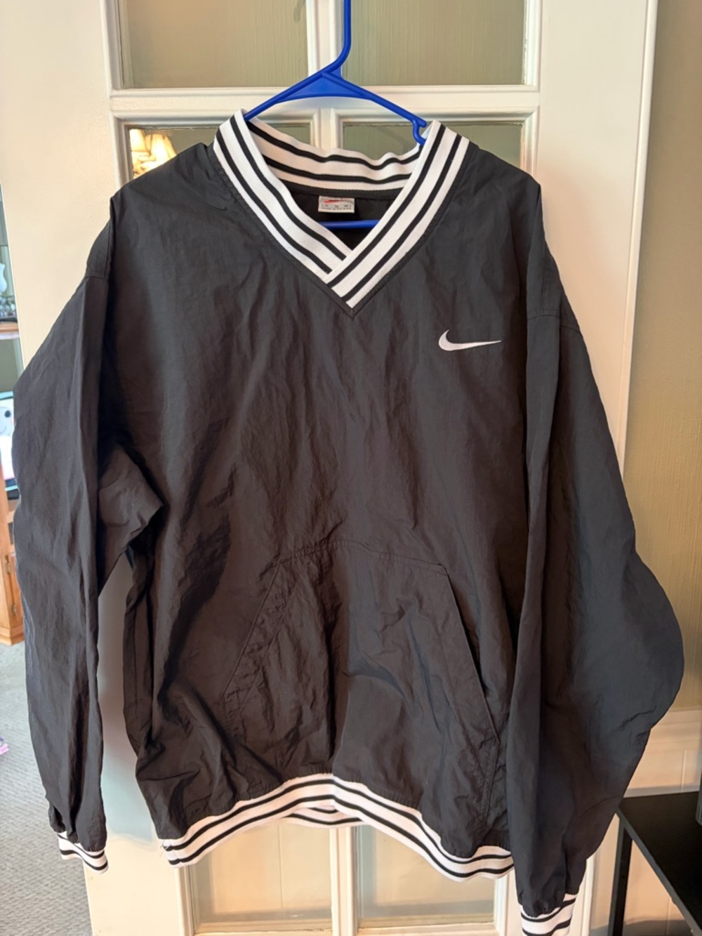 Nike Black Pullover Windbreaker with White Stripe Trim